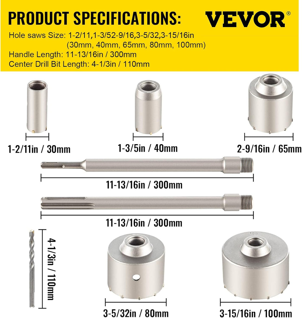 Concrete Hole Saw Kit, 3-15/16" Drill Bit Set, SDS Plus & SDS MAX Shank, Pack of 2 V252490