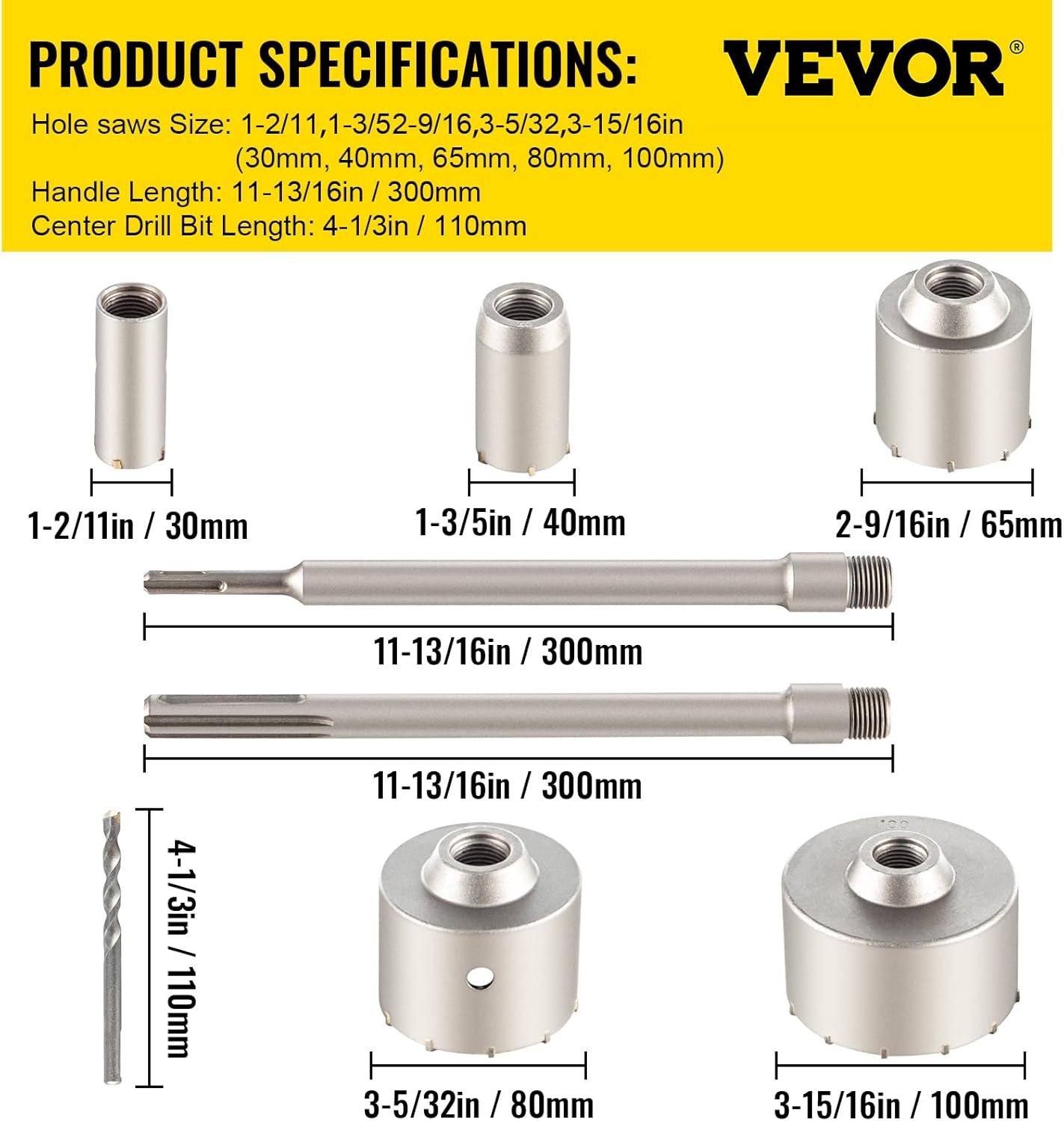 Concrete Hole Saw Kit, 3-15/16" Drill Bit Set, SDS Plus & SDS MAX Shank, Pack of 2 V252490
