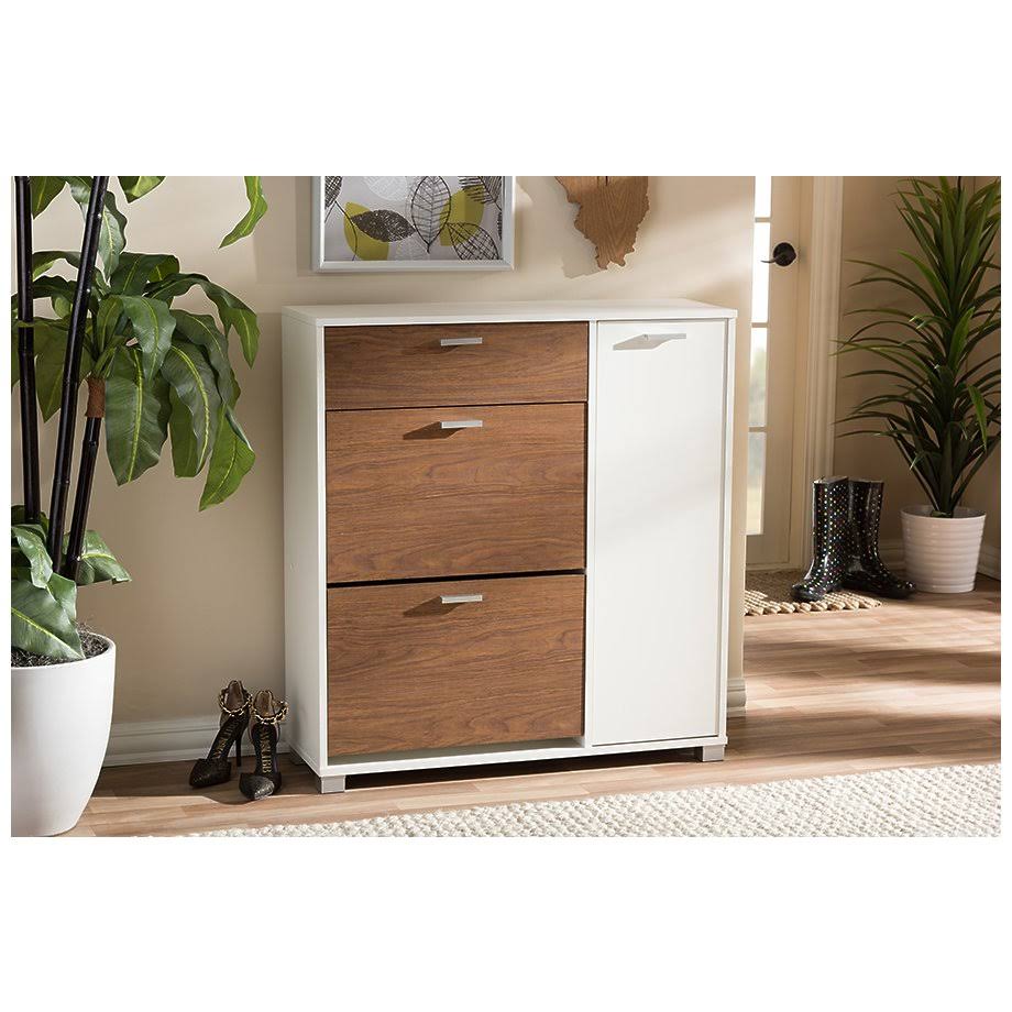 White/Walnut Storage Cabinet V6044