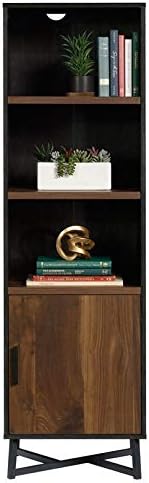 Industrial Tall 3 Adjustable Shelves Bookcase with Door in Grand Walnut and Black T86721