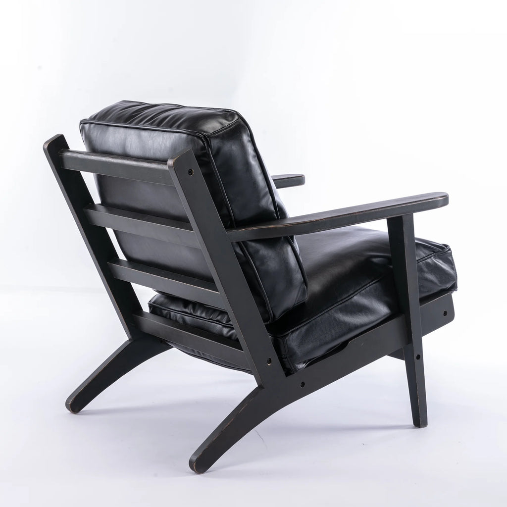 Solid Wood Black PU Leather Accent Arm Chair Q551594