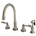 Double Handle Deck Mount Kitchen Faucet with Brass Sprayer, Satin Nickel M22927