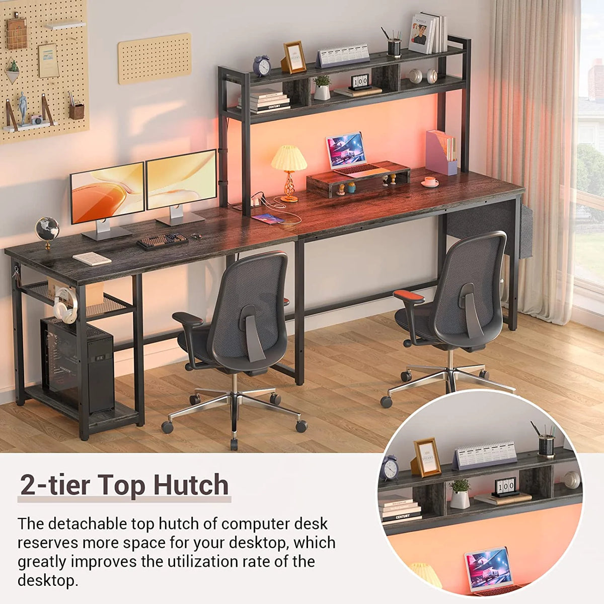 Grey Oak L Shaped Desk with Power Outlet & LED Strip L918