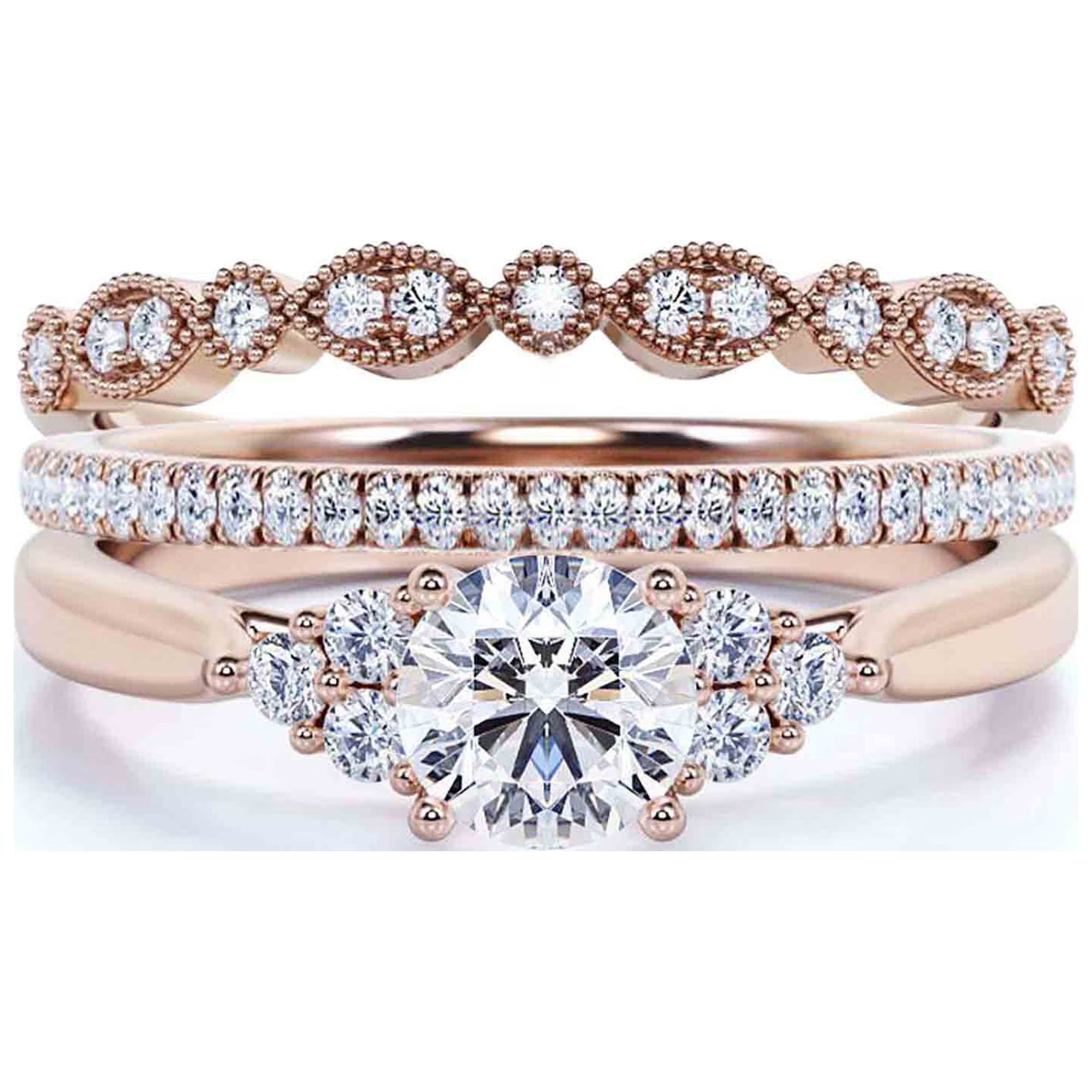 10k Solid Rose Gold Diamond Moissanite Engagement Ring R928310
