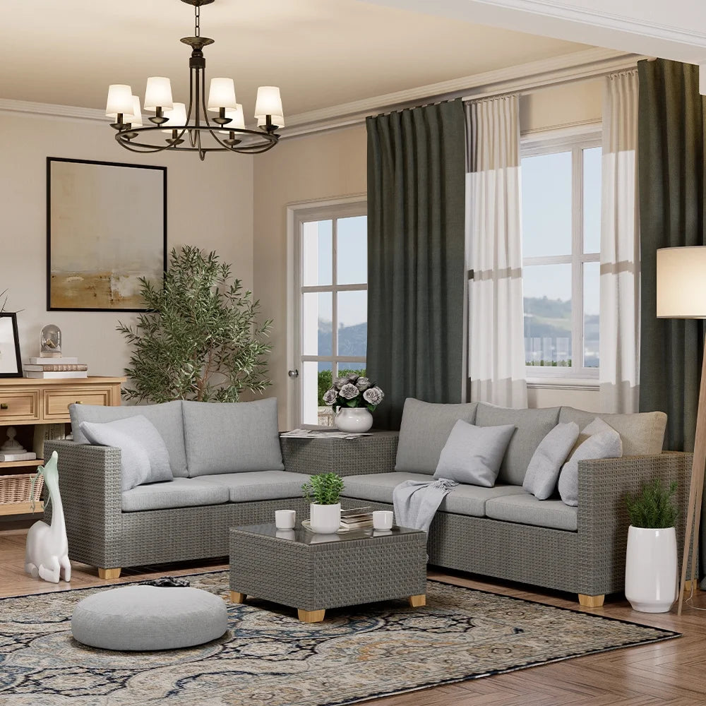 Gray Wicker Patio Sofa X5791