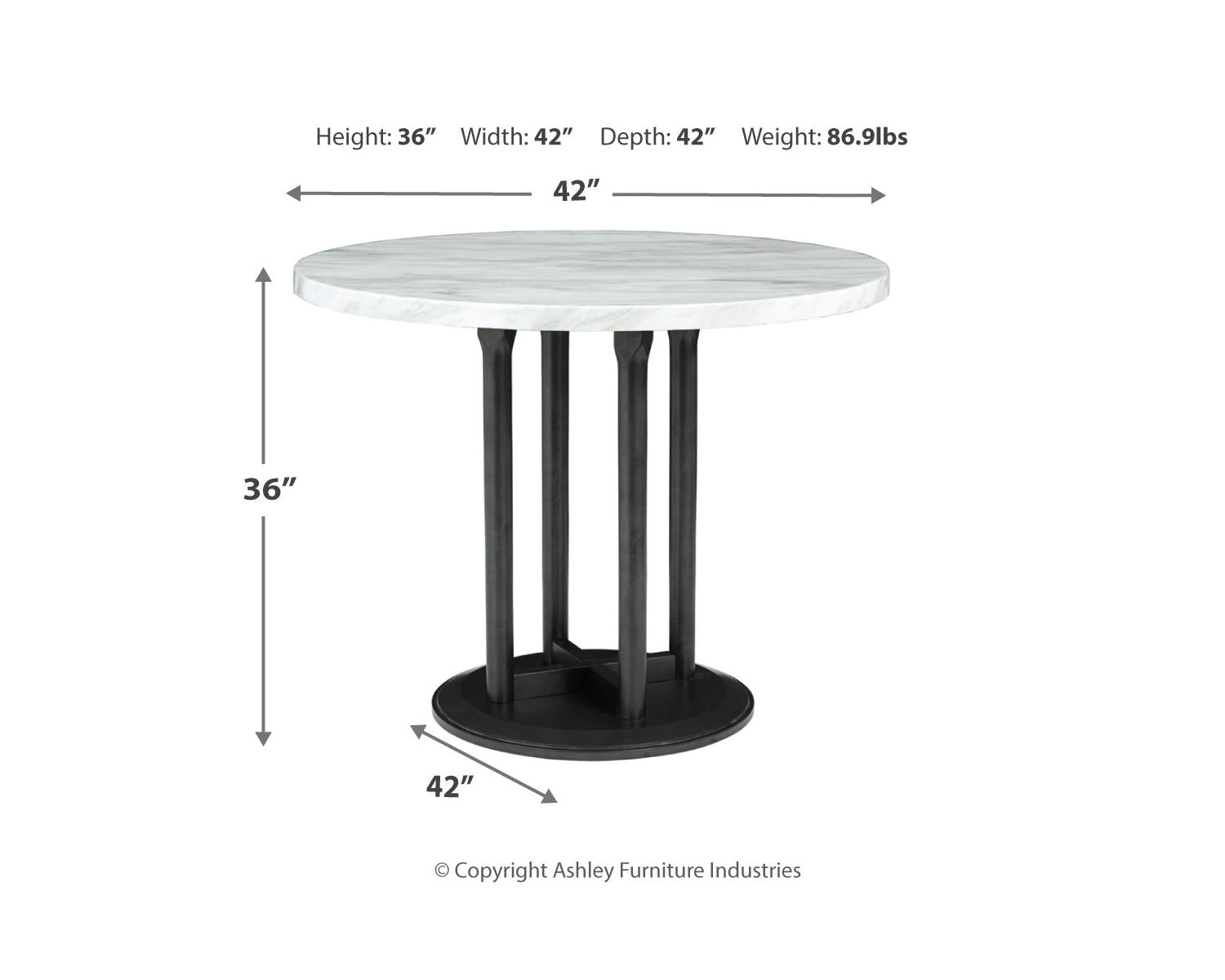 Black & White Faux Marble Round Counter Height Dining Table B119