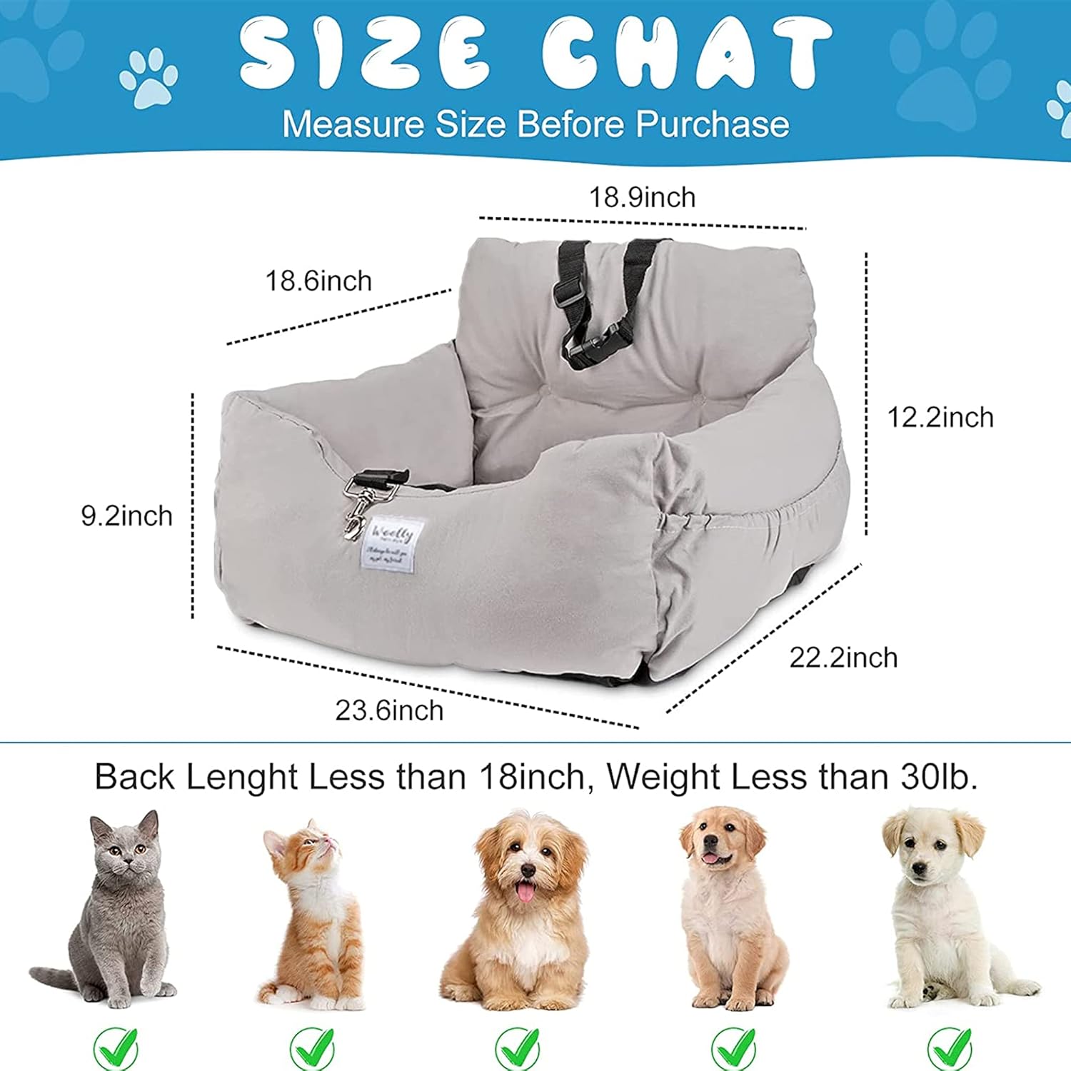 Dog Car Seat with Storage, Midium Grey Z5756