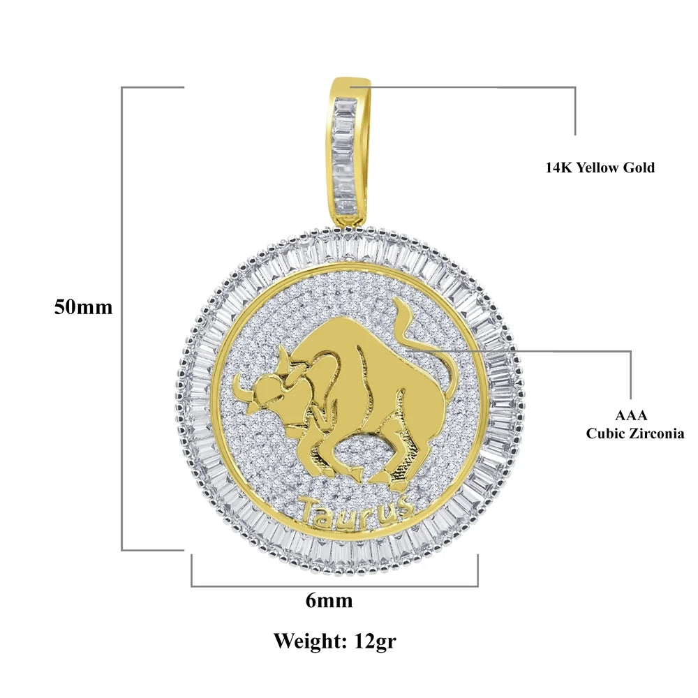 14K Yellow Gold Finish Simulated Diamond Taurus Pendant Charm U469385