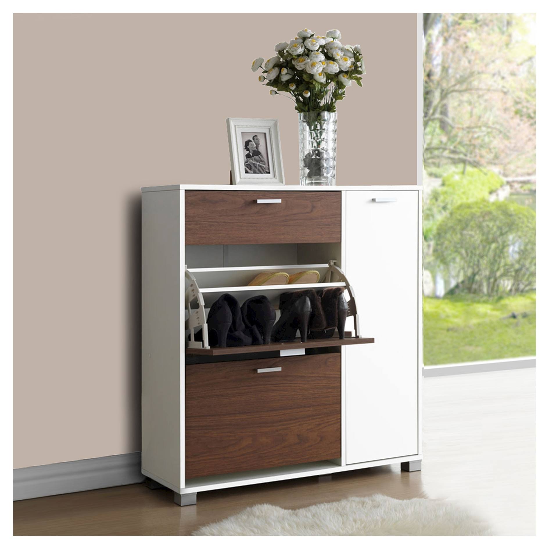 White/Walnut Storage Cabinet V6044