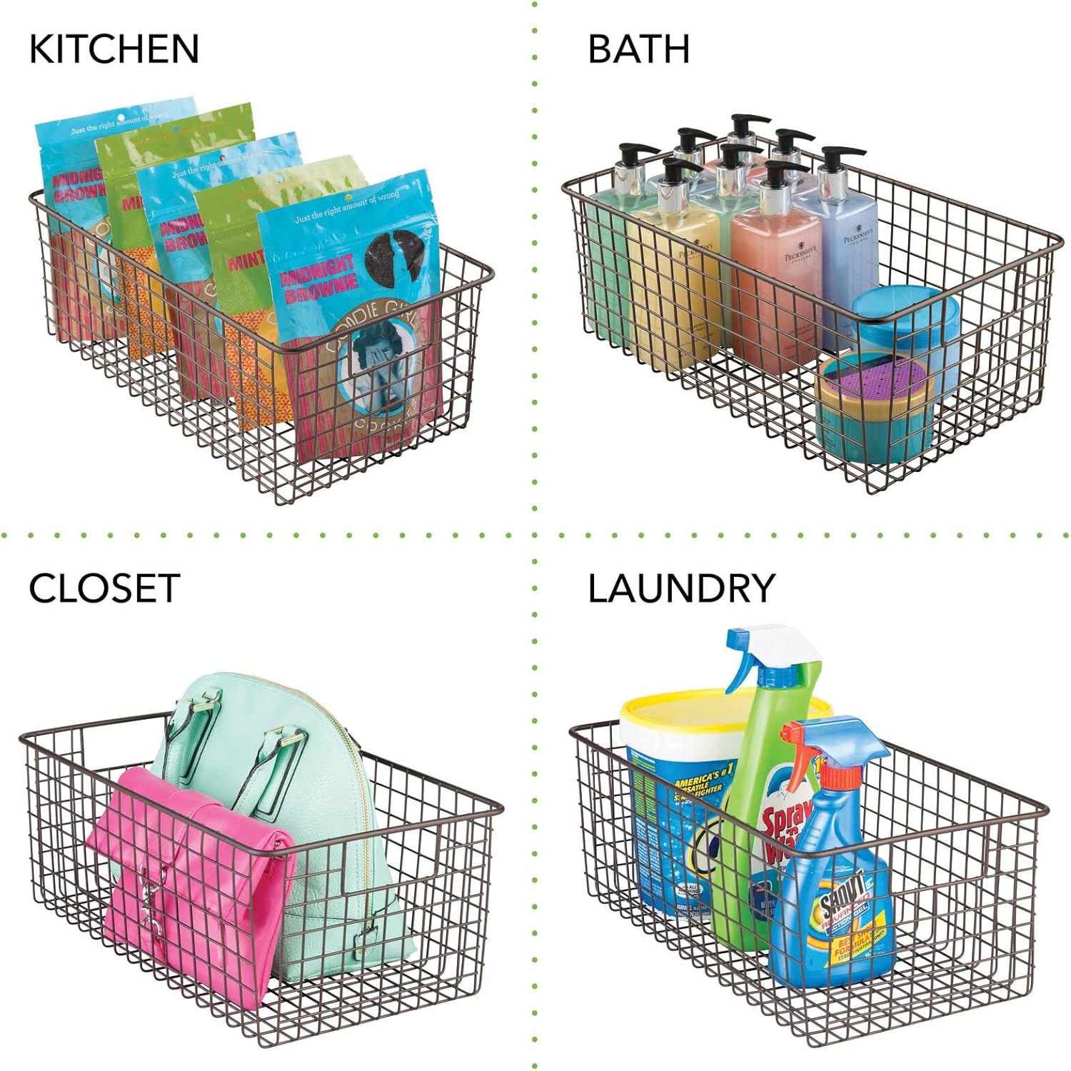 Bronze Metal Wire Bathroom Organizer Storage Bin Basket 8 Pack S531673