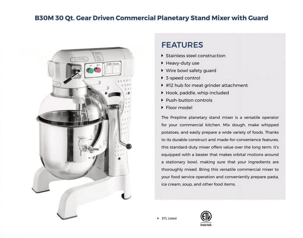30 Qt Gear Driven Commercial Planetary Mixer W798348