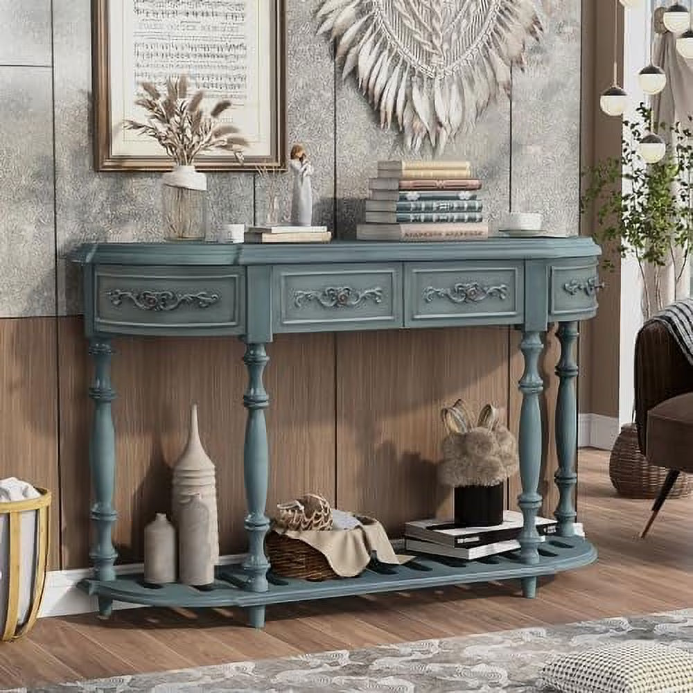Retro Curved Console Table with 2 Top Drawers and Solid Wooden Frame K1074