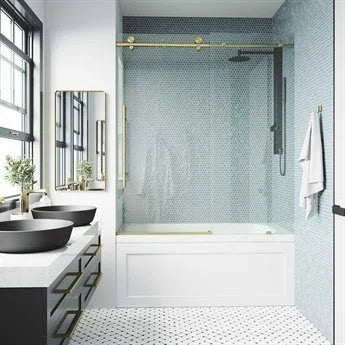 Frameless Sliding Shower Door in Matte Brushed Gold with Clear Glass M18575