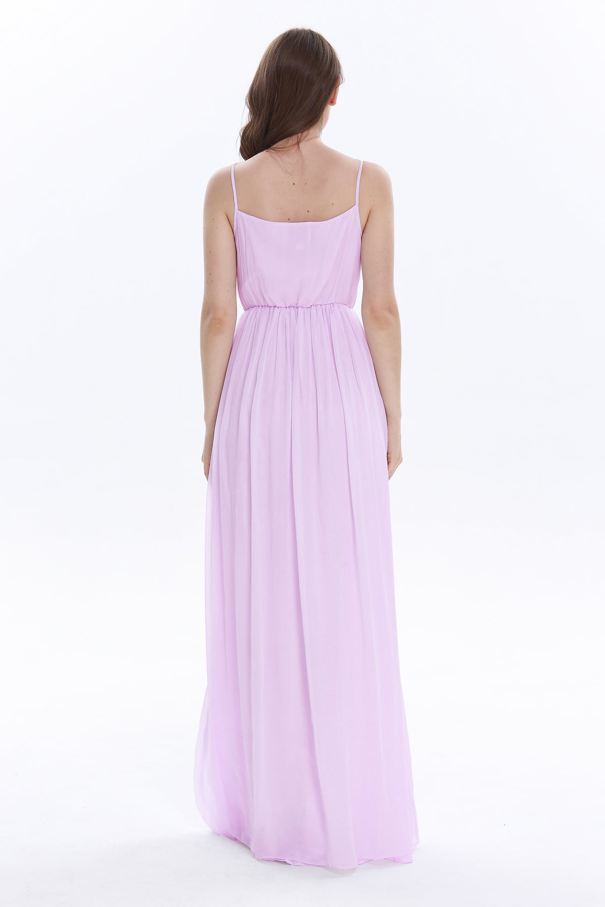 V Neck Spaghetti Strap Floor Length Bridesmaid Dress Q8678