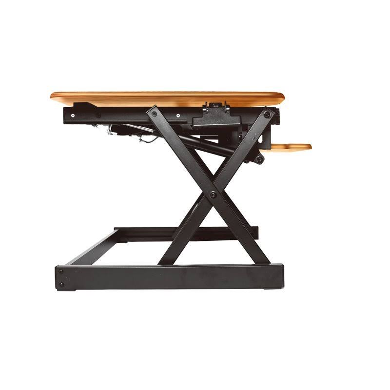 Teak Wood Adjustable Standing Desk Converter with Dual Monitor Mount F2222