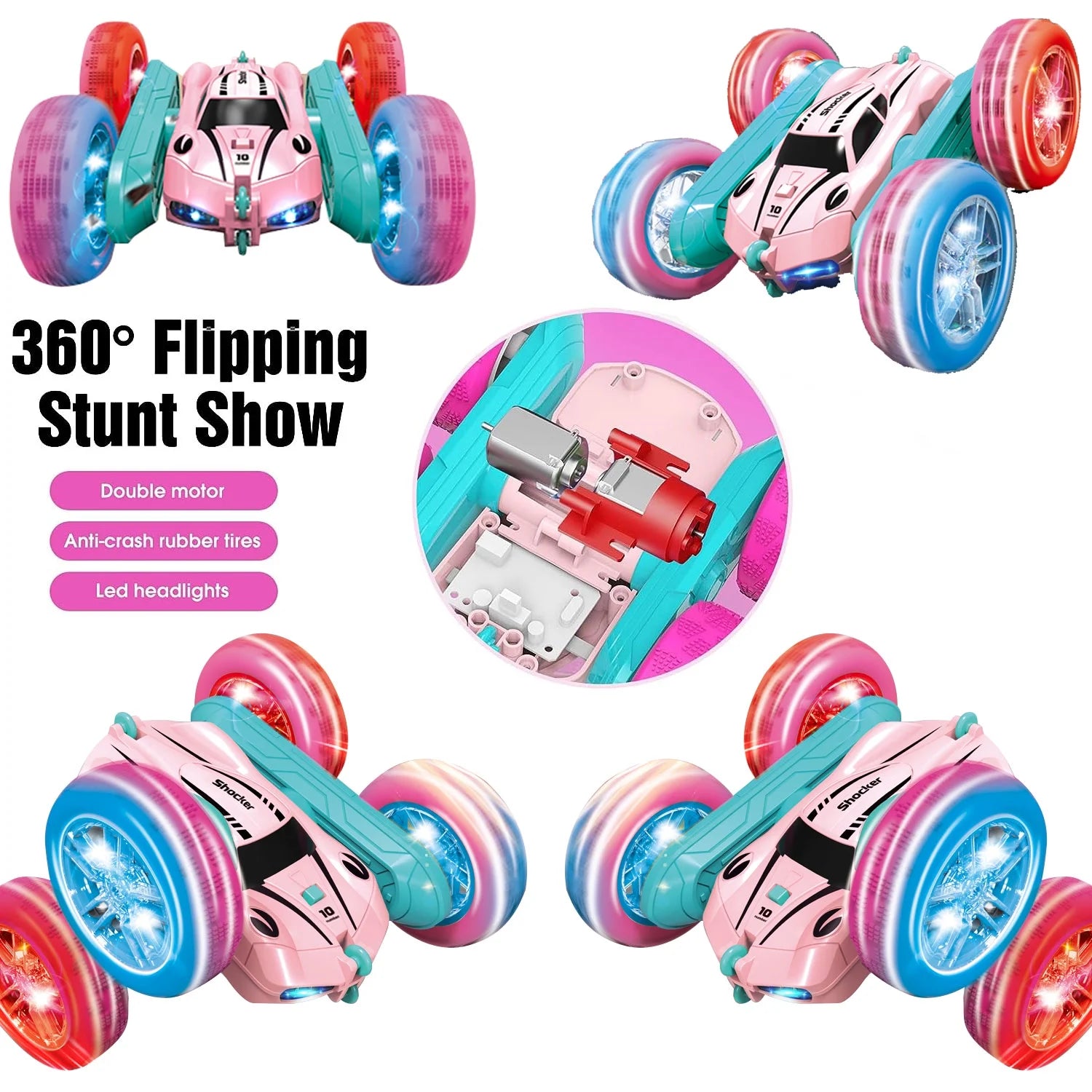 Pink Remote Control Stunt Car with Wheel Lights P714586