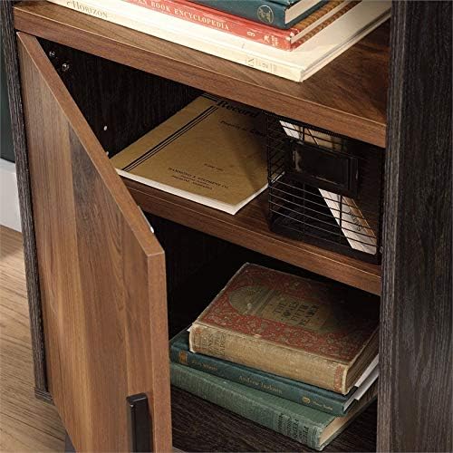 Industrial Tall 3 Adjustable Shelves Bookcase with Door in Grand Walnut and Black T86721