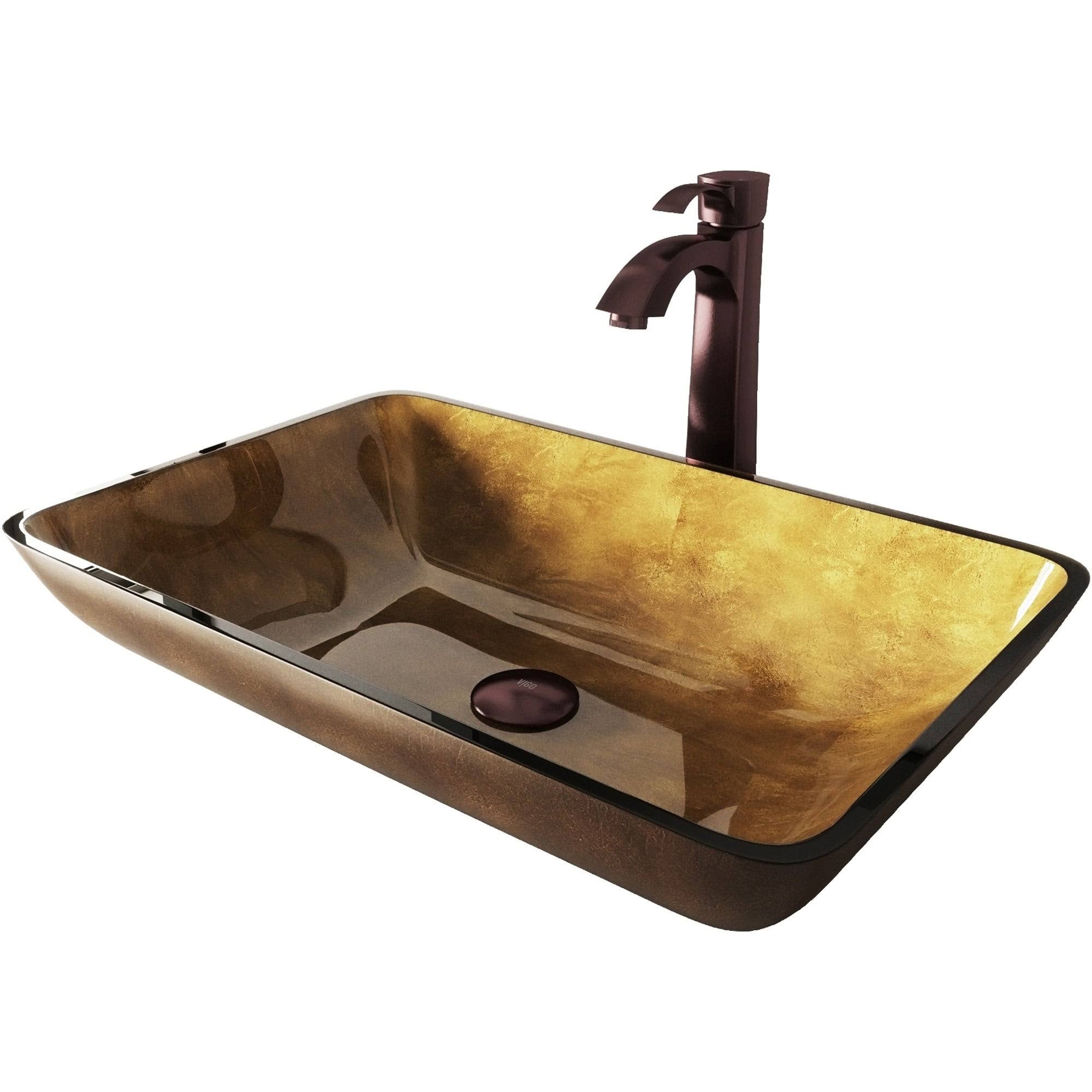 Bronze Rectangular Vessel Bathroom Sink with Faucet L64832
