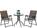 3-Piece Patio Bistro Set with Tempered Glass Table and 2 Foldable Chairs N24310