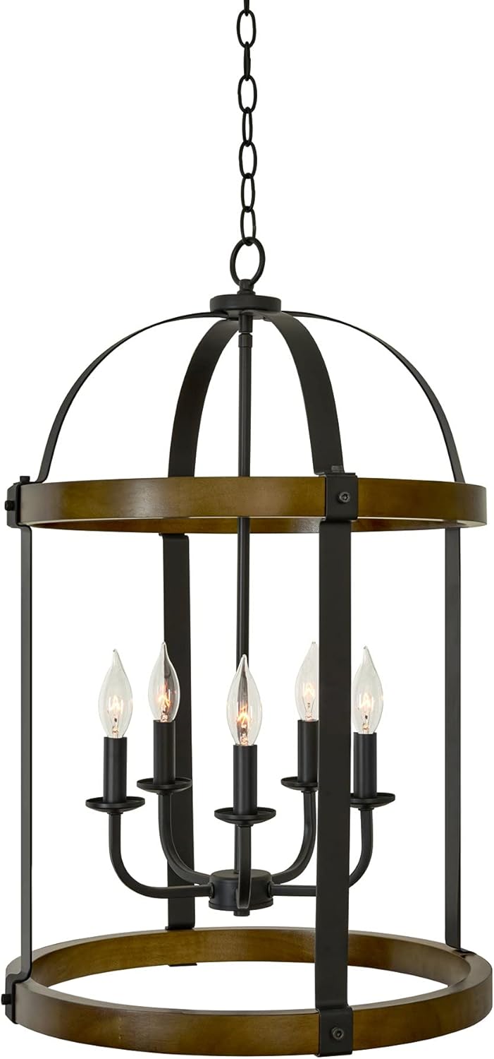 Black 4-Light Rustic Farmhouse Chandelier with Real Wood M509021