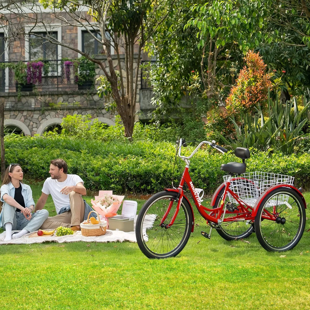24" 7-Speed 3 Wheel Adult Tricycle with Basket R24708