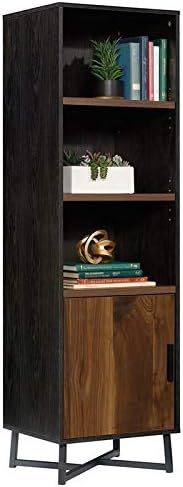 Industrial Tall 3 Adjustable Shelves Bookcase with Door in Grand Walnut and Black T86721