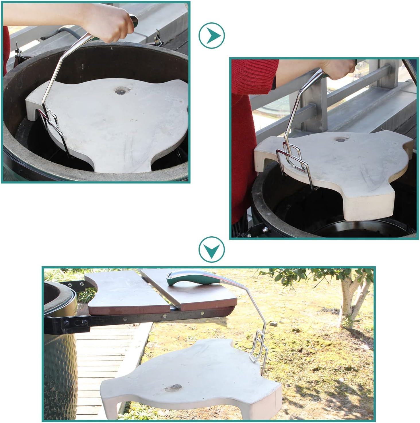 Heavy Duty Plate Setter Lifter BBQ Heat Deflector Tools Pizza Stone Plate Setter N9561