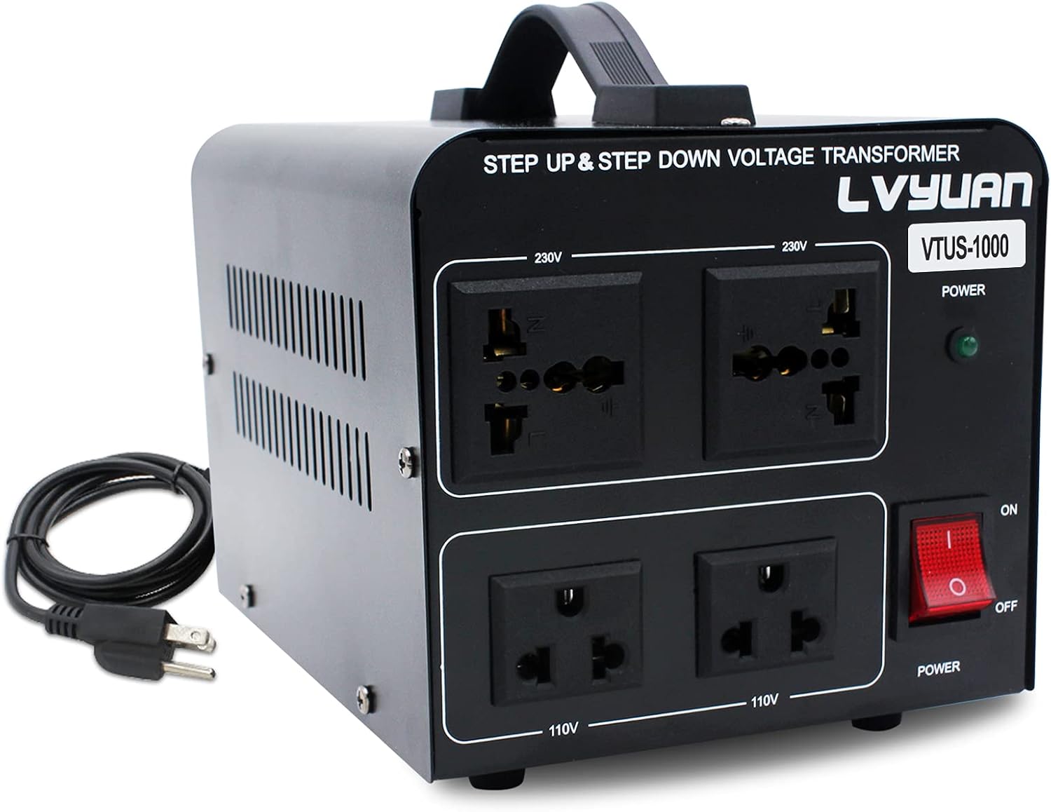 Voltage Transformer Converter 1000 Watt Step Up/Down 110-120 Volt to 220-240 Volt with 2 US outlets, 2 Universal outlets, Circuit Breaker Pack of 2 I663434