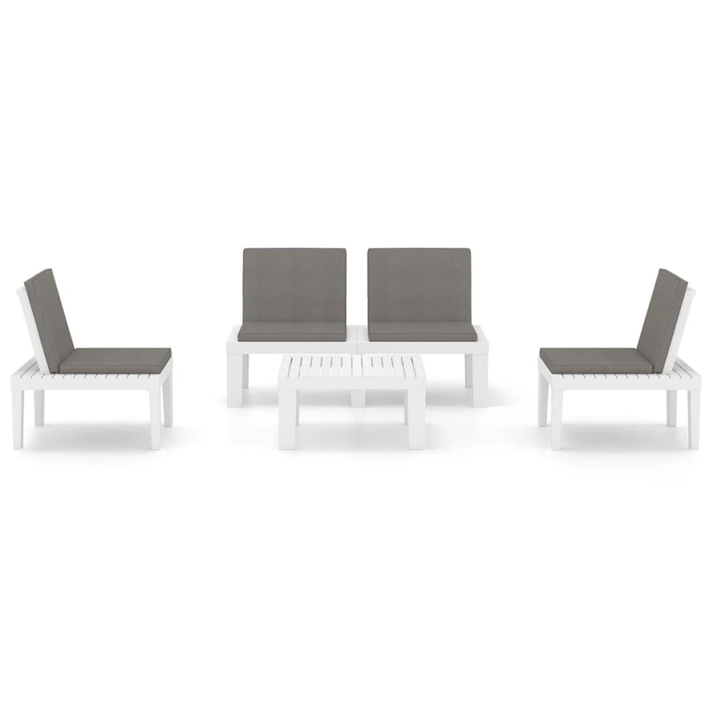 4 Piece Patio Lounge Set with Anthracite Cushions Plastic White Outdoor Sectional Sofa Set K1917