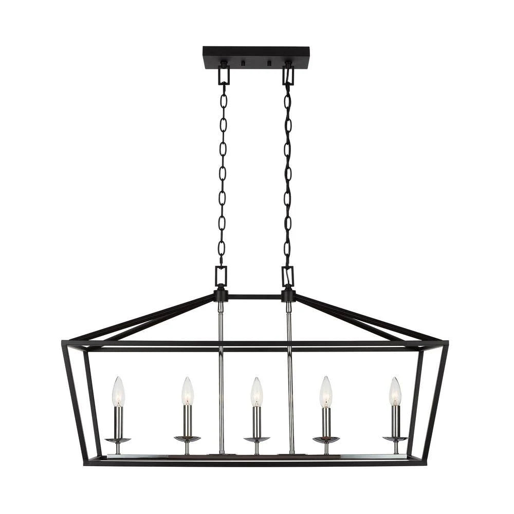 Black and Polished Chrome 5-Light Caged Island Chandelier F730
