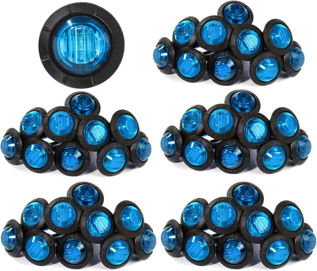 3/4 Inch Amber 3 LED Round Side Marker Indicator Lights with Black Rubbers 12V DC T847093