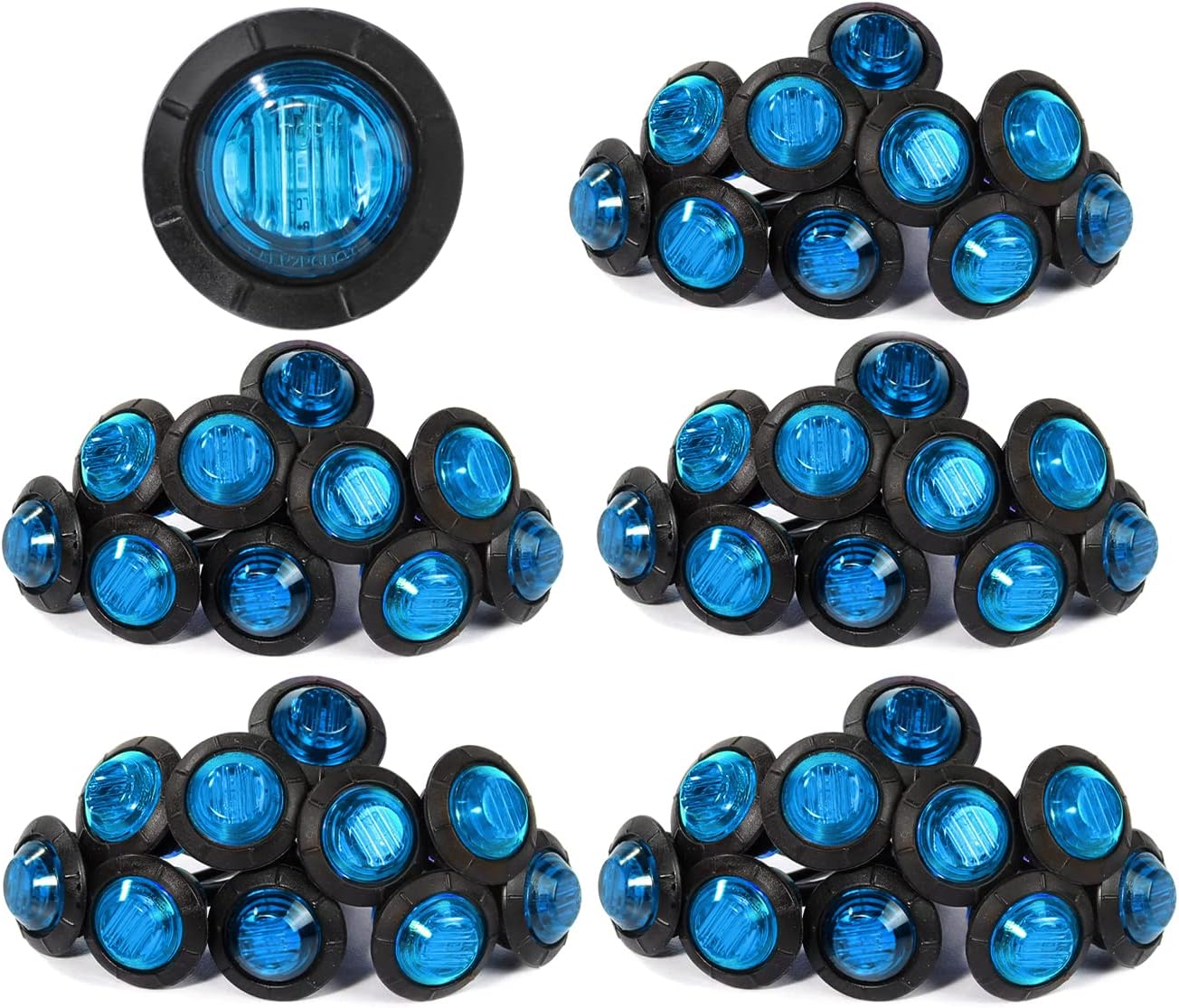 3/4 Inch Amber 3 LED Round Side Marker Indicator Lights with Black Rubbers 12V DC T847093