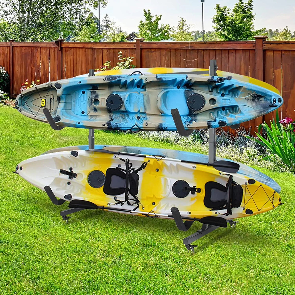 Freestanding Kayak Storage Rack with Lockable Wheels Wide Adjustable Y5385