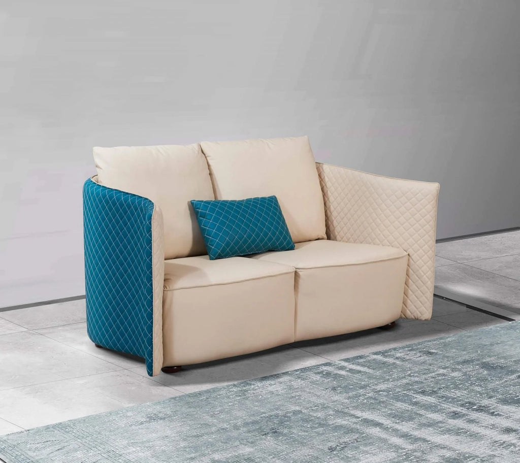 Beige & Blue Leather Loveseat B54983