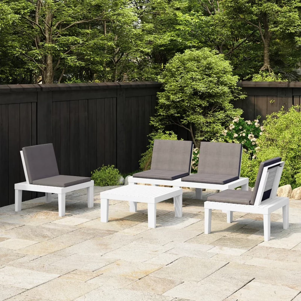 4 Piece Patio Lounge Set with Anthracite Cushions Plastic White Outdoor Sectional Sofa Set K1917