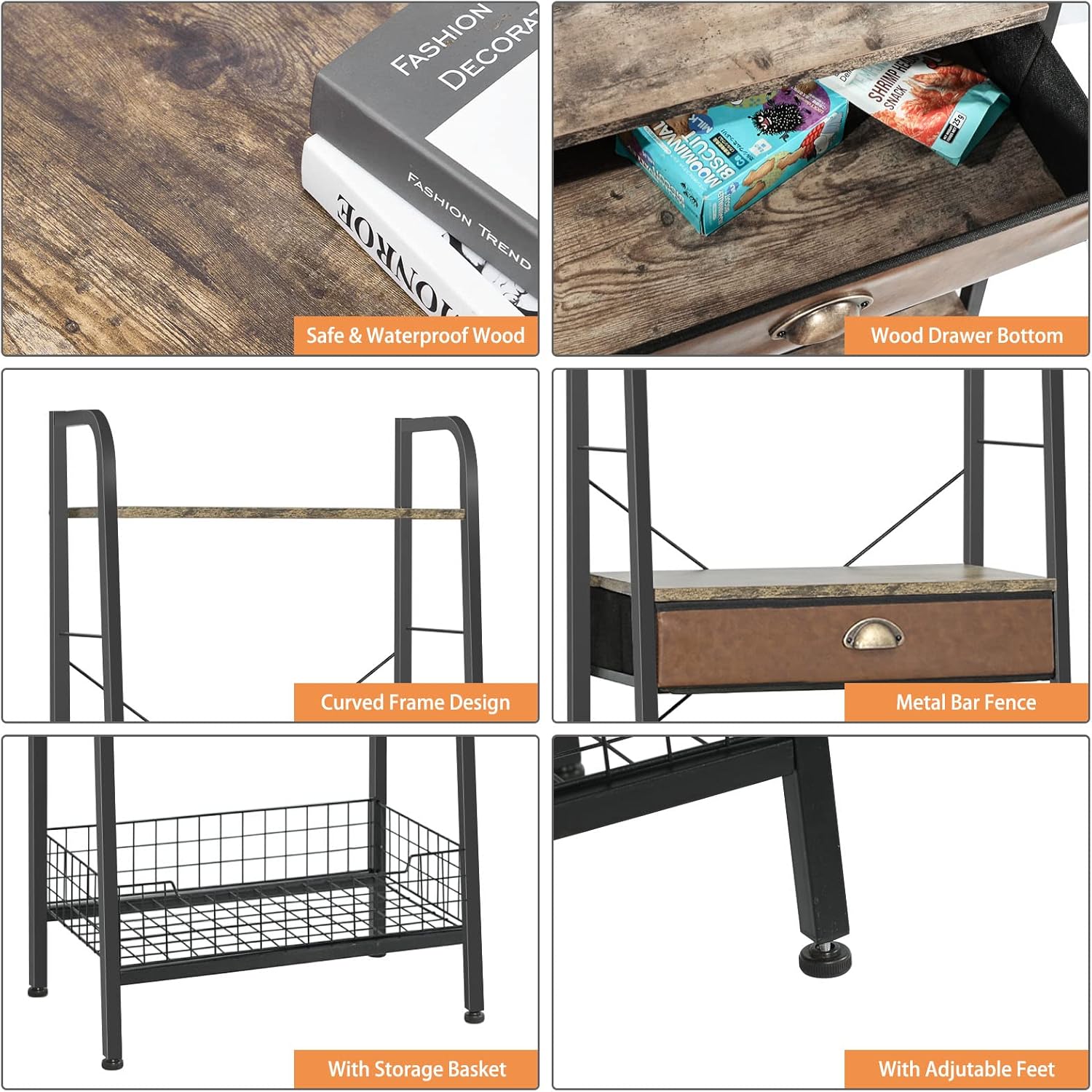 4 Tier Ladder Shelf with Drawer, Iron Frame Bookshelf J3167