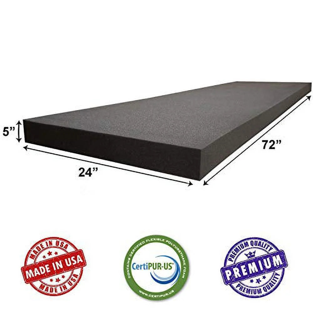 Charcoal Rubber Foam Sheet Cushion 5"H X 24"W X 72"L Q142