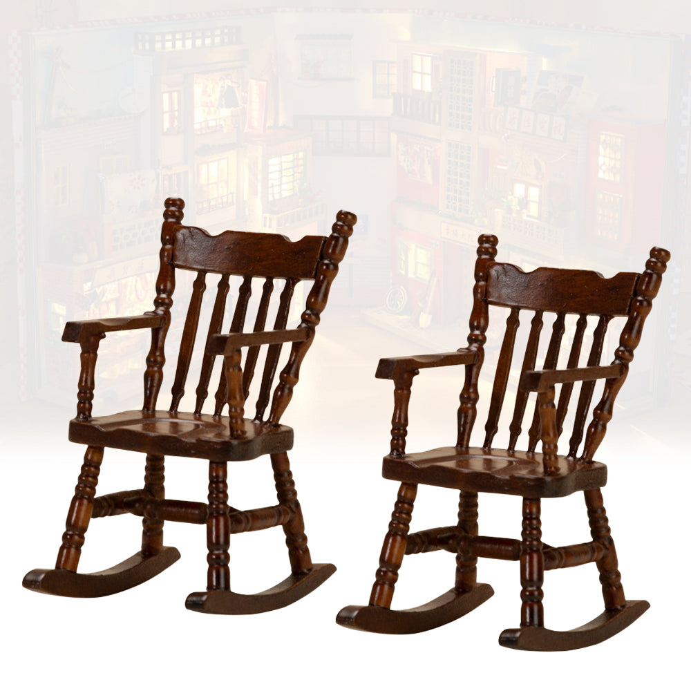 Walnut Dollhouse Rocking Chairs, 2 Pieces V959