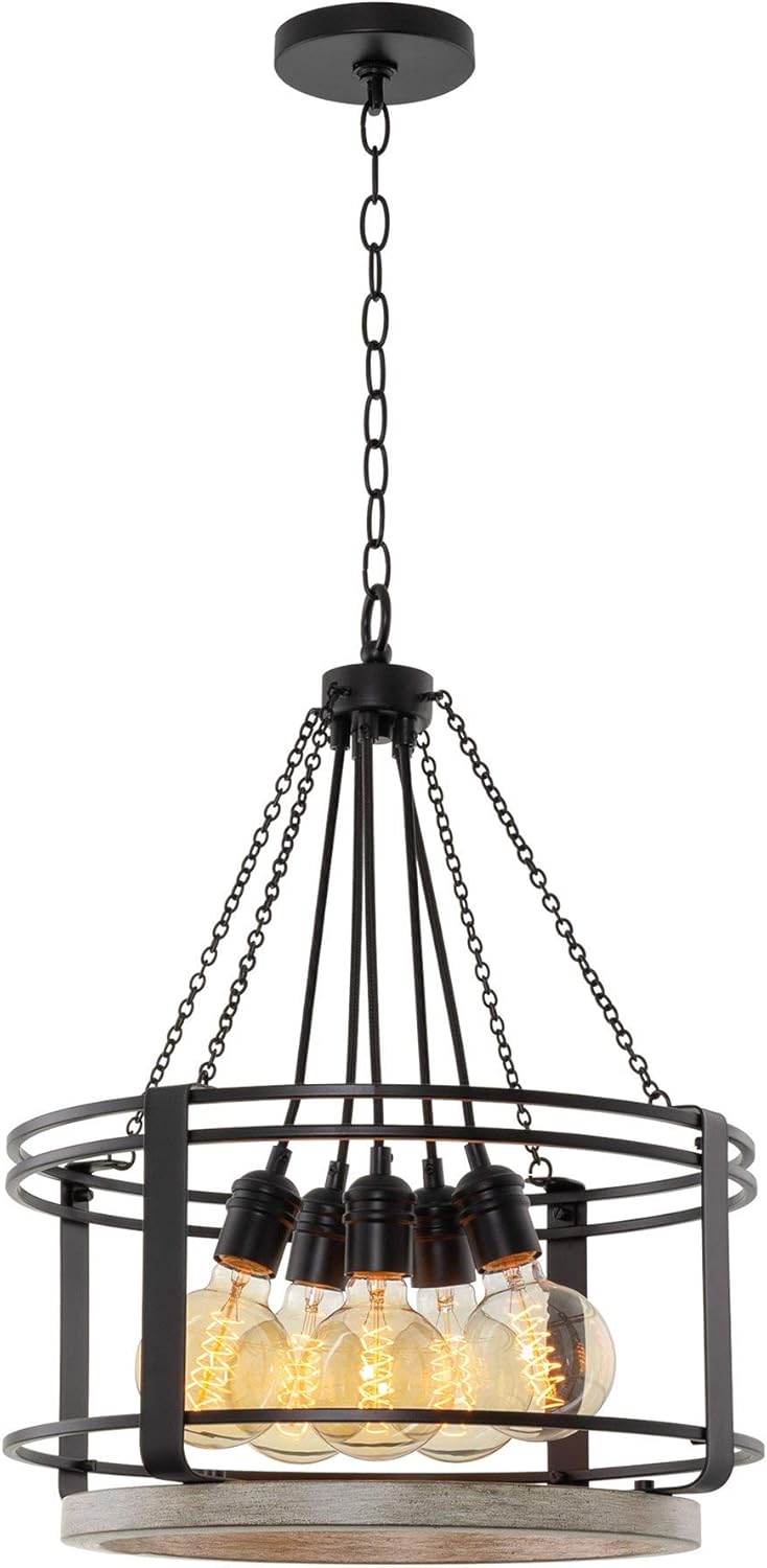 18 5-Light Farmhouse Chandelier, Light Cedar Wood Style Black Finish I594029