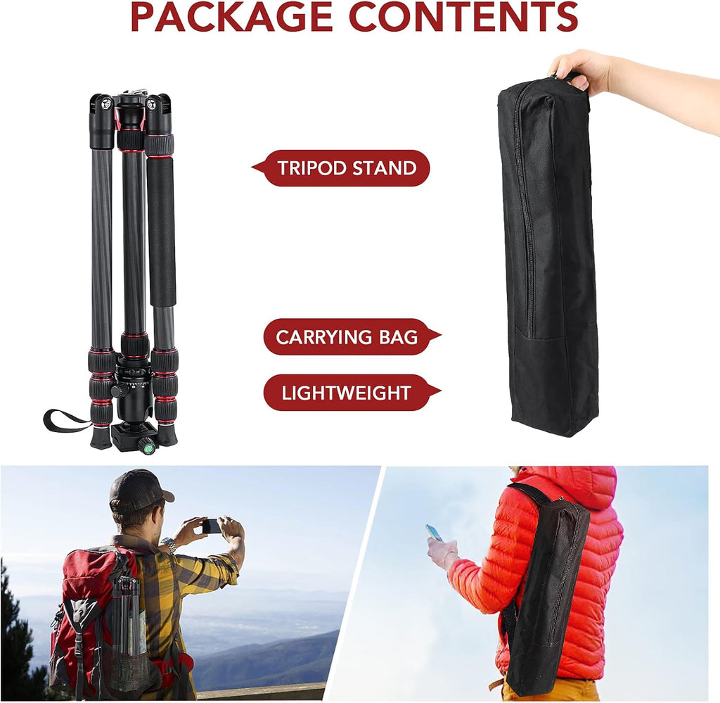 Carbon Fiber Camera Tripod Monopod 3 in 1 with 360 Degree Ballhead Quick Release Plate, Load Up to 26.5lb B1785