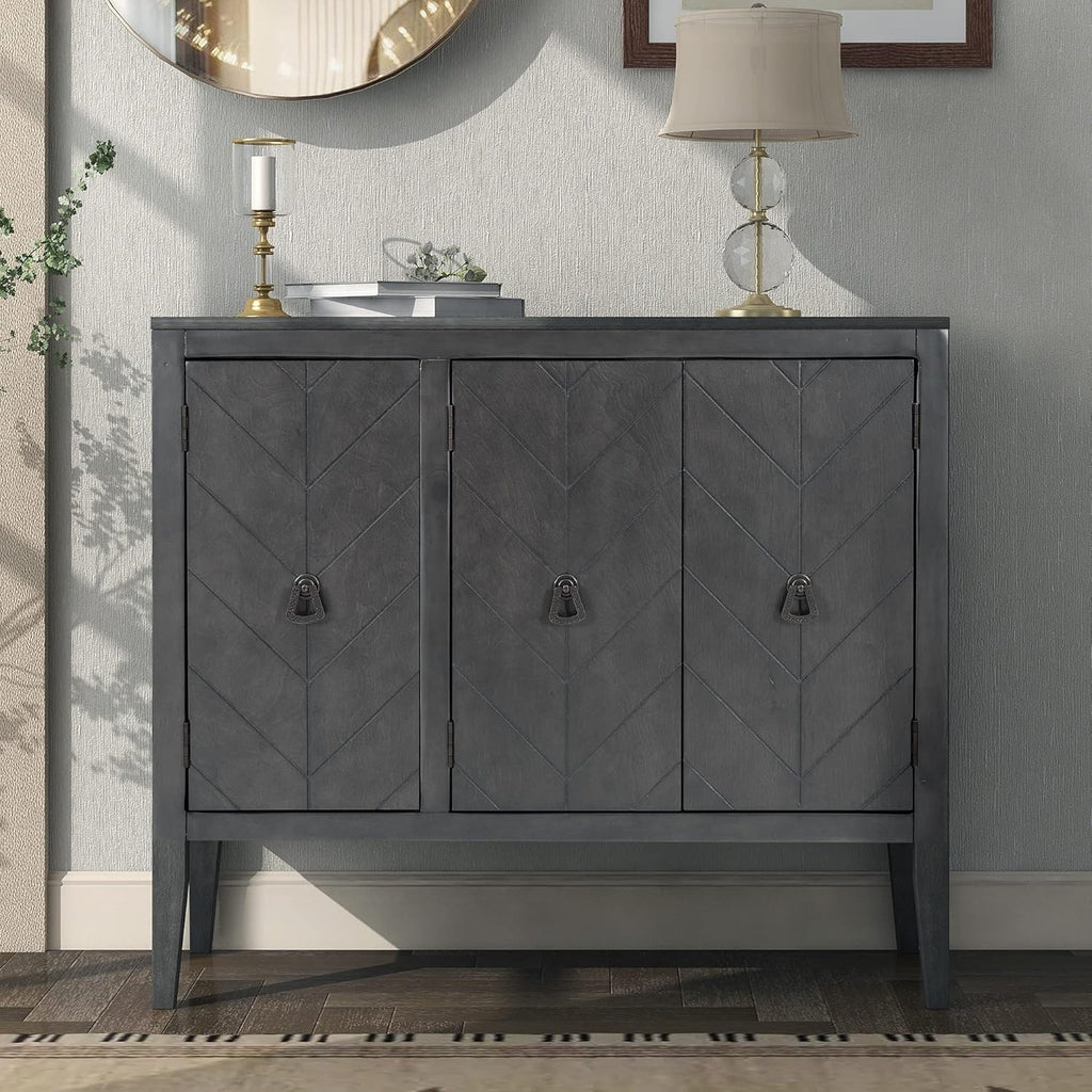 Navy Blue Wood Accent Buffet Sideboard with Doors and Adjustable Shelf B28622