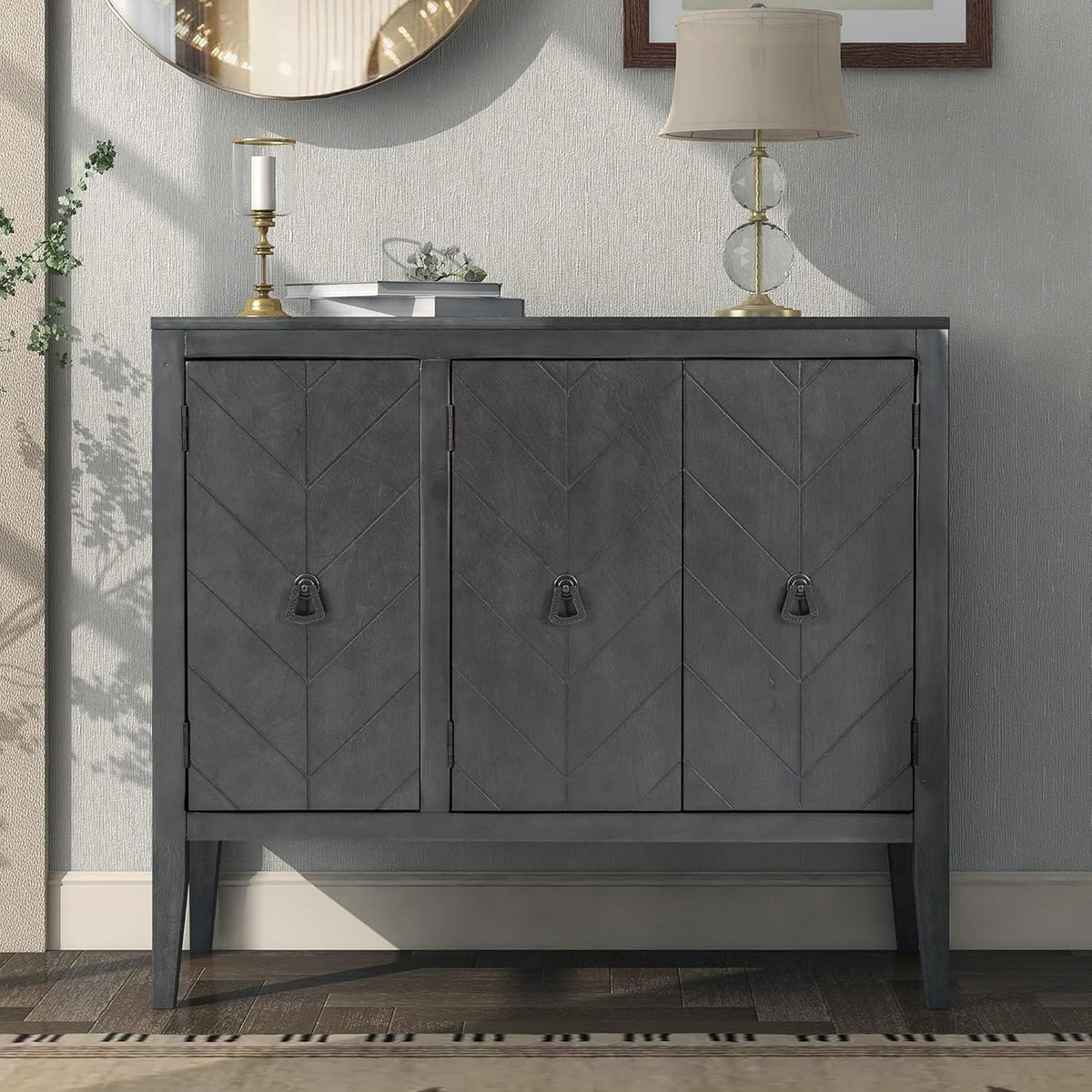 Navy Blue Wood Accent Buffet Sideboard with Doors and Adjustable Shelf B28622