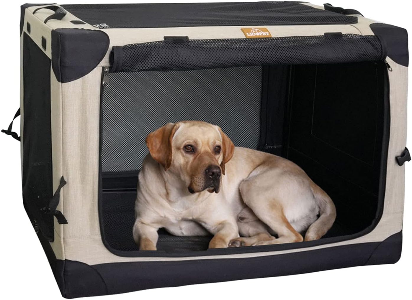 Portable Folding Dog Kennel with Mesh Mat, Khaki, Pack of 2 Y723396
