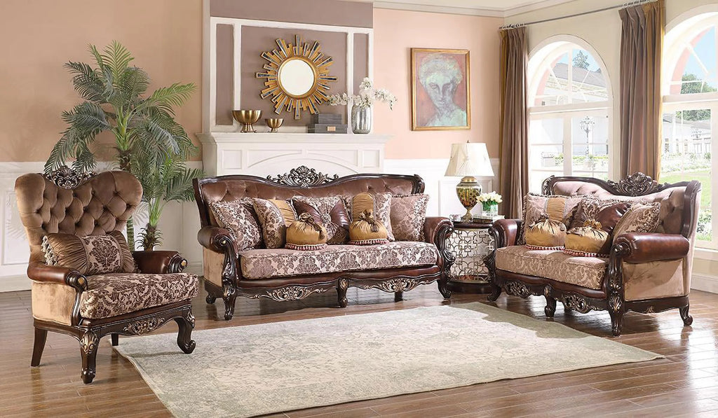 Cherry Finish Wood Sofa Set 2Pcs E345772