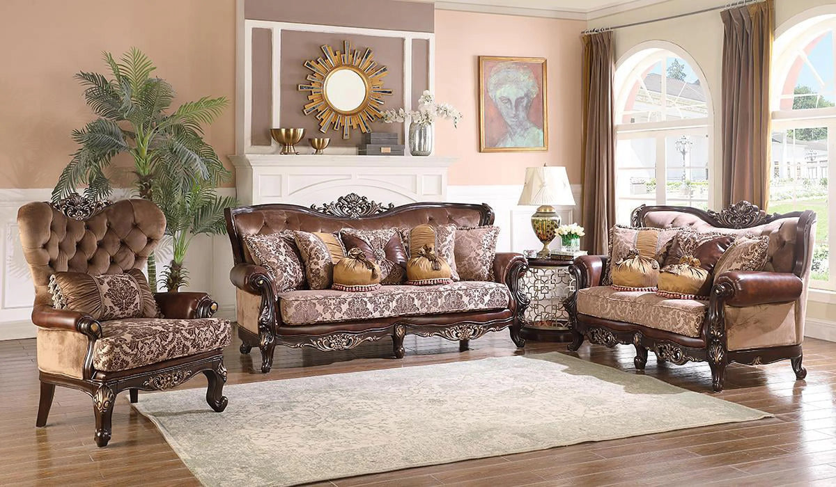 Cherry Finish Wood Sofa Set 2Pcs E345772