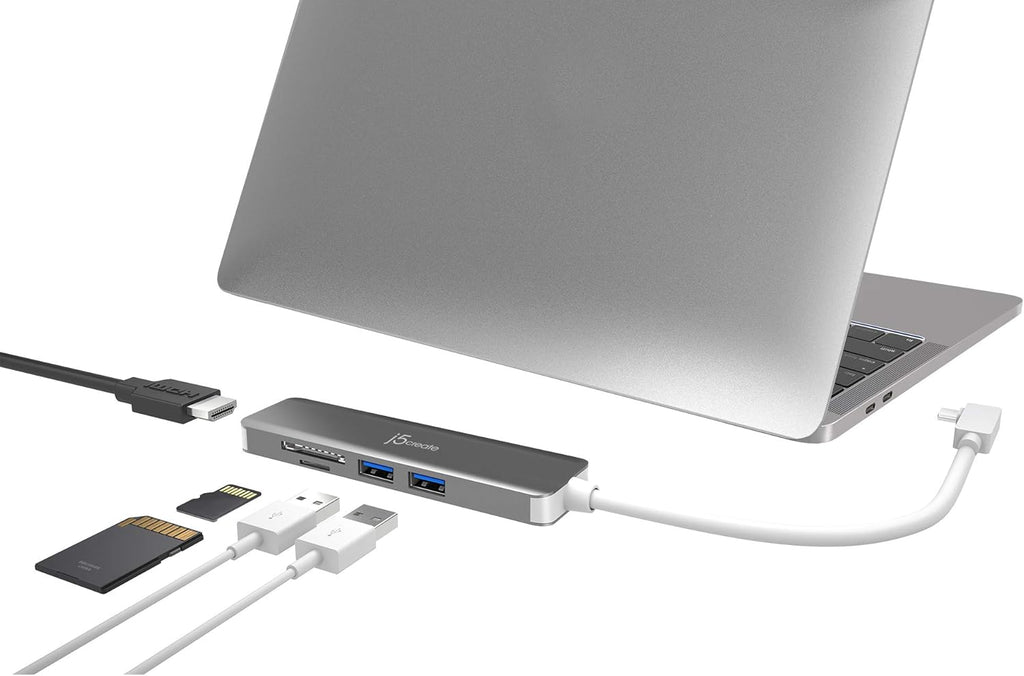 5 in 1 Compact USB-C Hub with 4K HDMI, 2 USB 3.0 Ports, SD and microSD Card Reader D6787