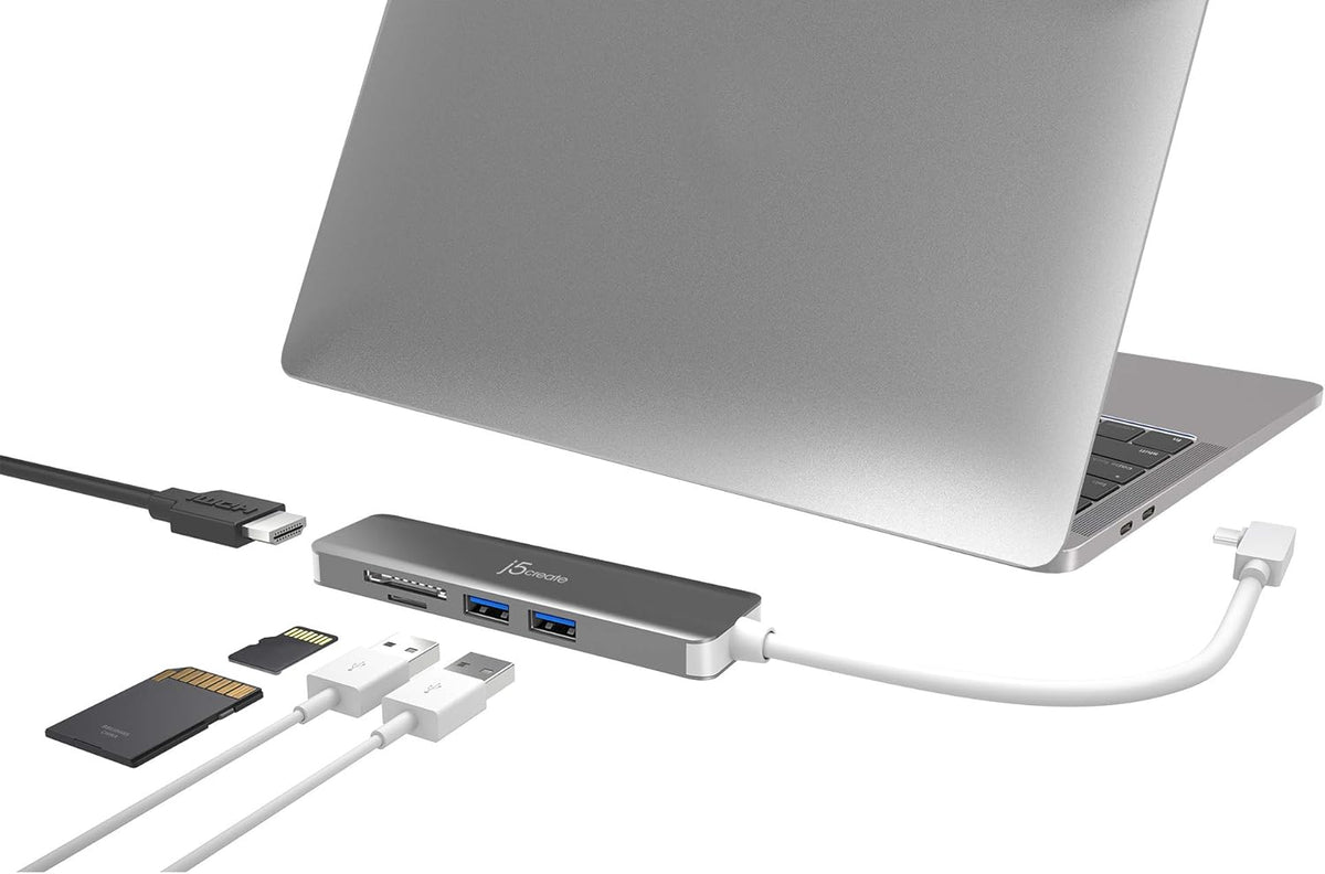 5 in 1 Compact USB-C Hub with 4K HDMI, 2 USB 3.0 Ports, SD and microSD Card Reader D6787