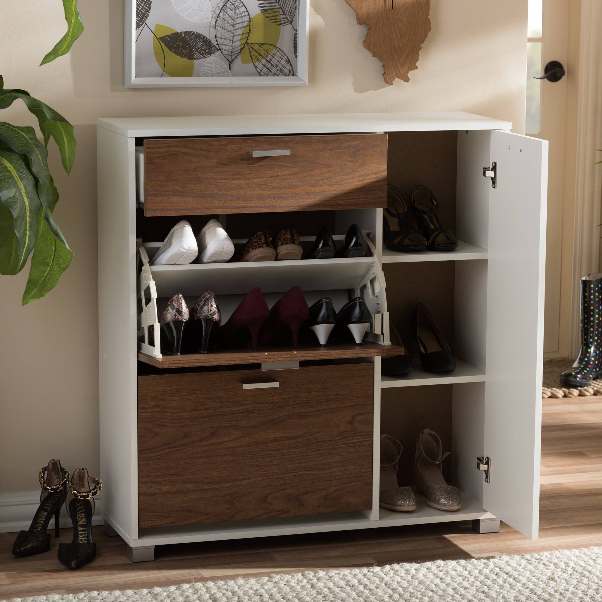 White/Walnut Storage Cabinet V6044
