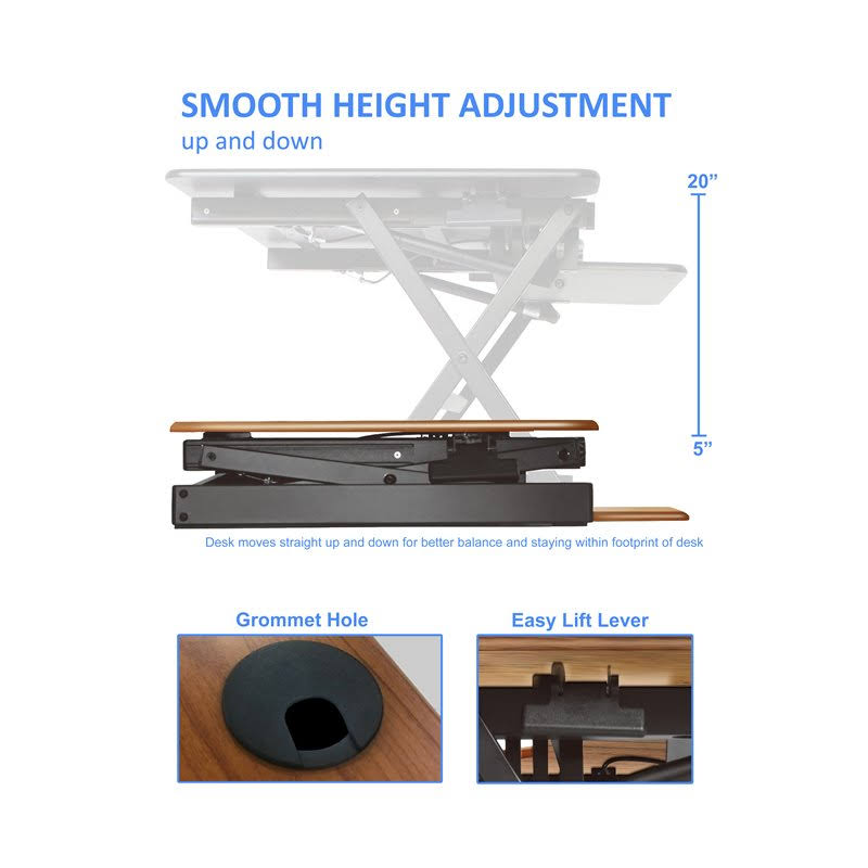 Teak Wood Adjustable Standing Desk Converter with Dual Monitor Mount F2222
