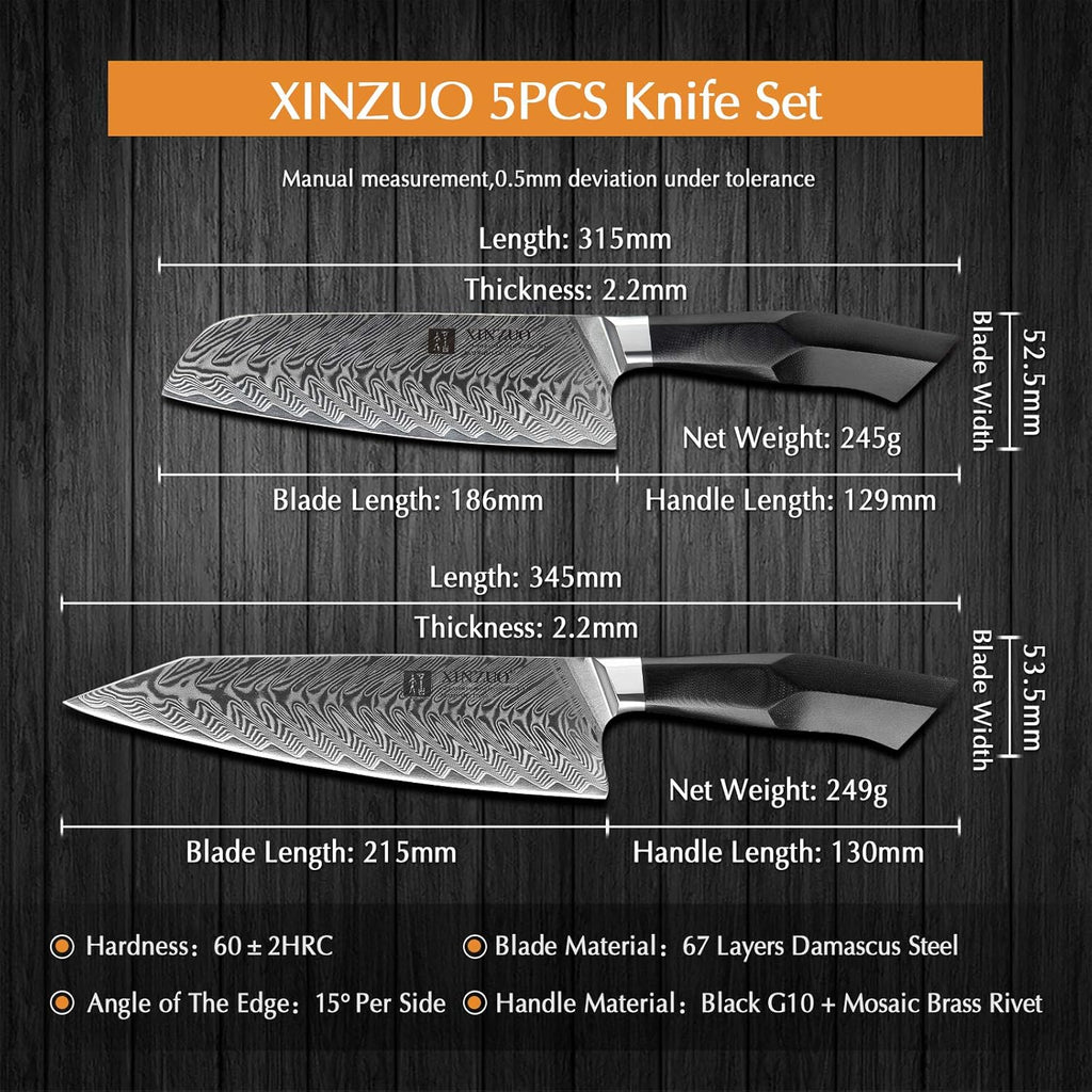 Damascus Steel 7-Piece Kitchen Knife Set with Wooden Block and Honing Steel M81972